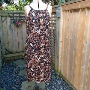 Brown Black Tropical Floral Dress Size Medium Sleeveless Liz Claiborne